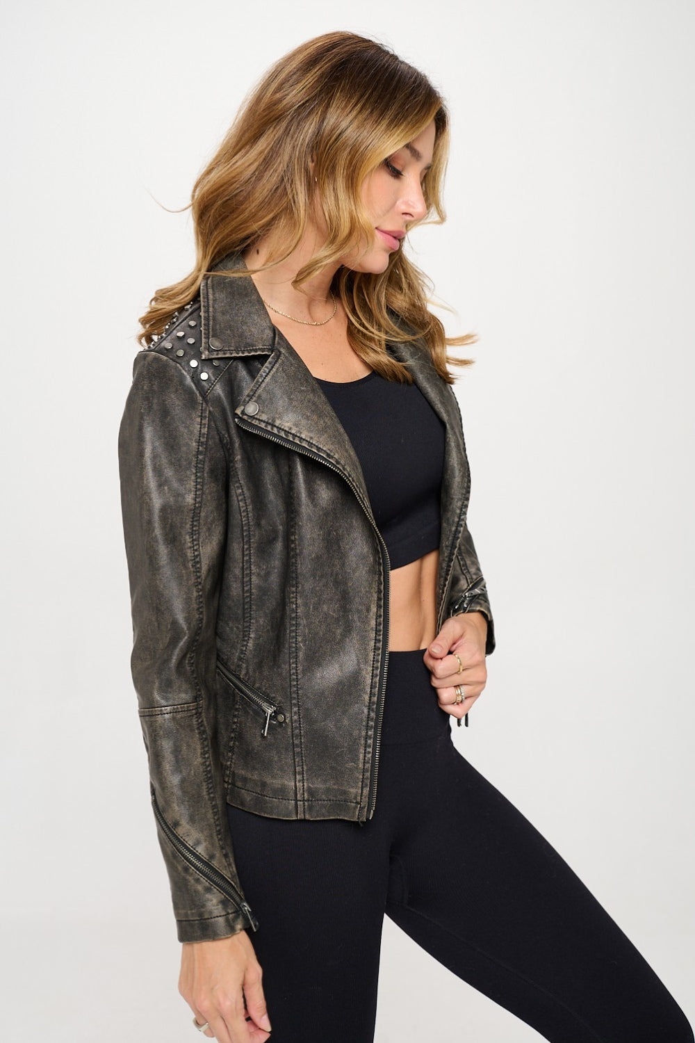 Edna® | Classic moto faux leather jacket with studs