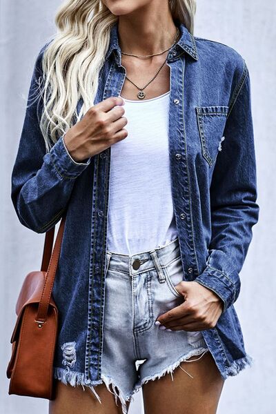 Azul® | Long-sleeved denim jacket with raw hem and collar