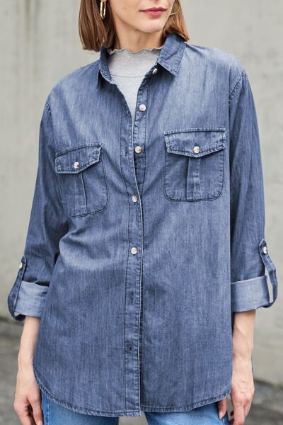Carla® | Long sleeve denim top with pockets and collar