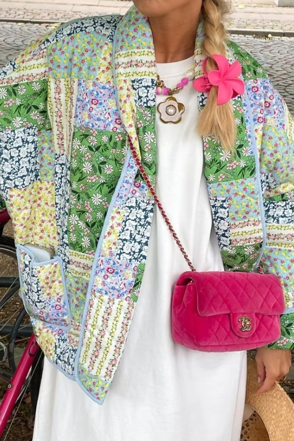 Ariadna® | Printed Quilted Short Contrast Color Cotton Coat