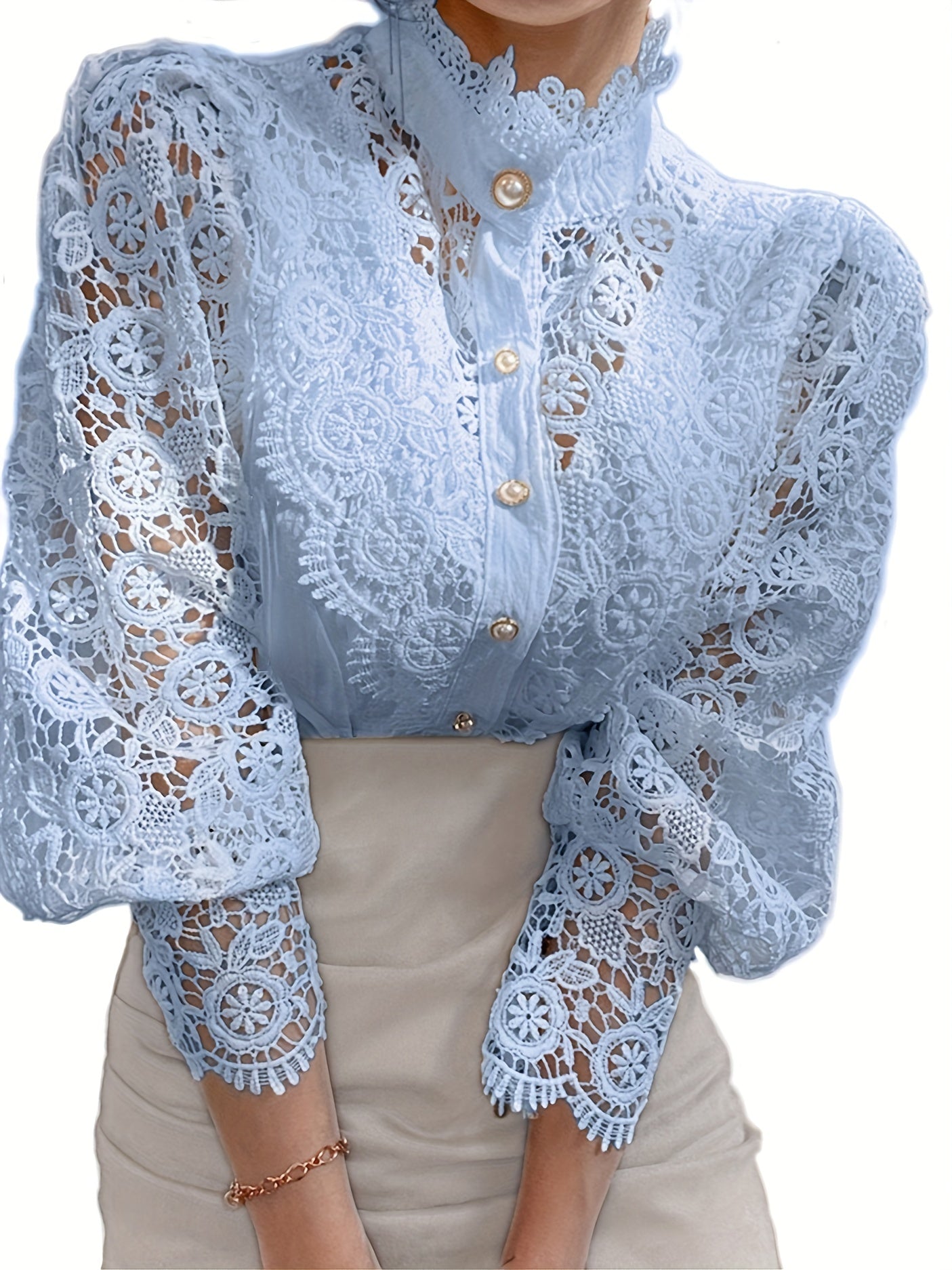 Brendi® | Women'S Blouse With Lace, Lantern Sleeves And Pleated Plain Cut
