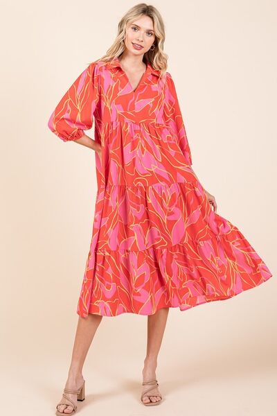 Alma® | Tiered printed collared midi dress