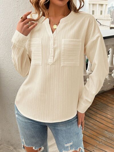 Carina® | Long sleeve blouse with pockets and notches