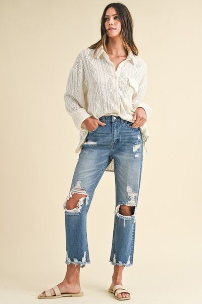 Anya® | Cropped jeans in a used look with a raw hem