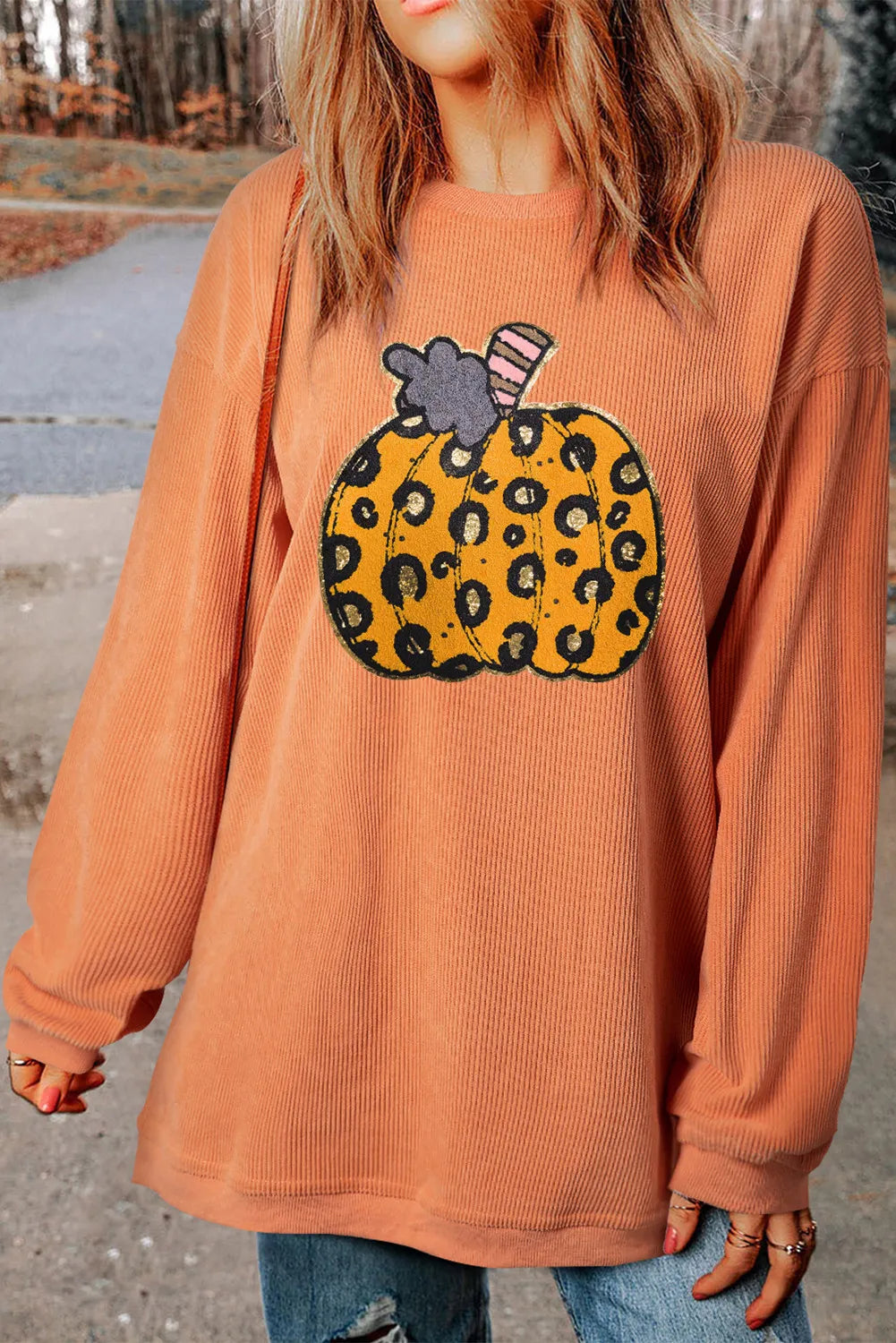 Cristiana® | Pumpkin long sleeve crew neck sweatshirt