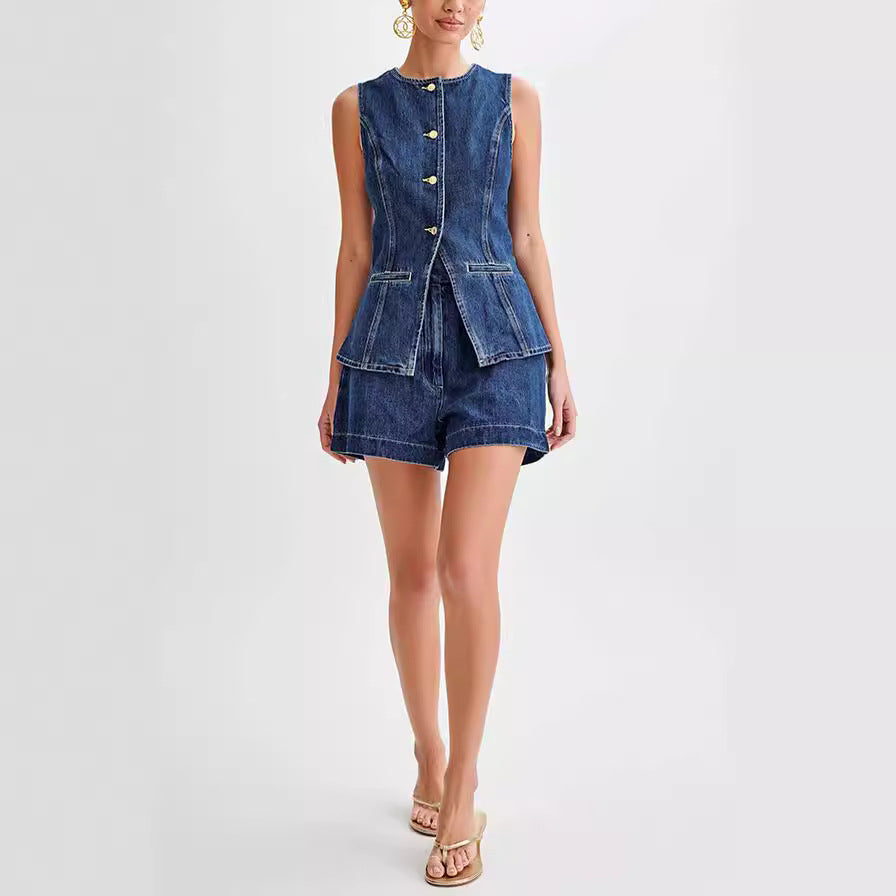 Susan | Stylish Denim Vest and Loose Shorts Set for Summer