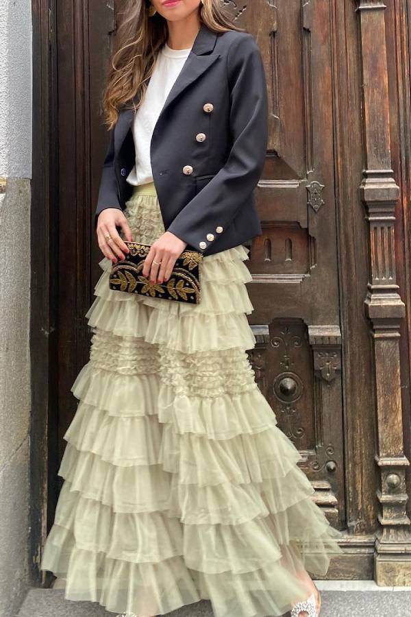 Aurora® | Tiered tulle maxi skirt with elastic waistband from City Empress