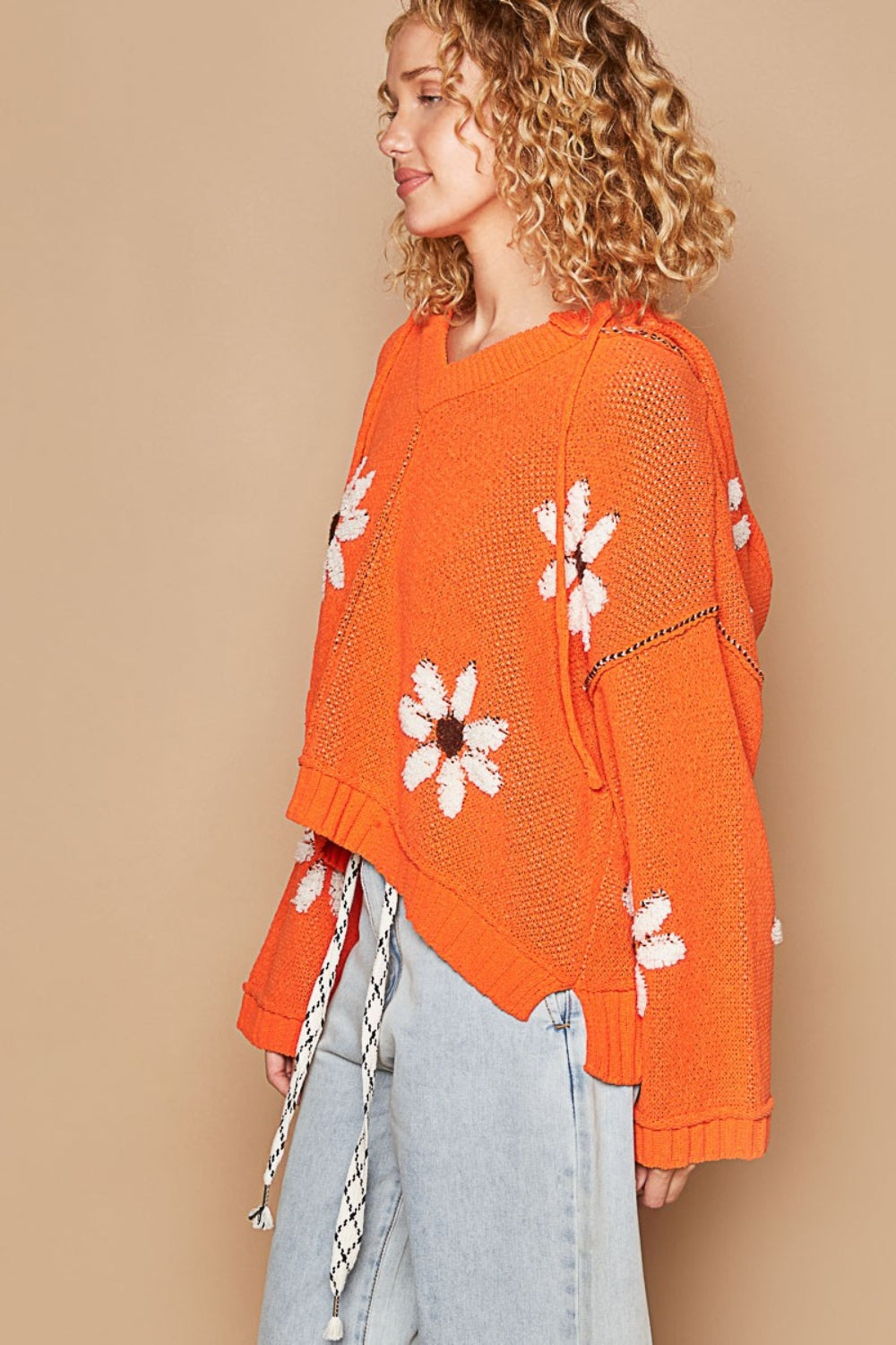 Annika® | High-low hooded sweater with floral pattern