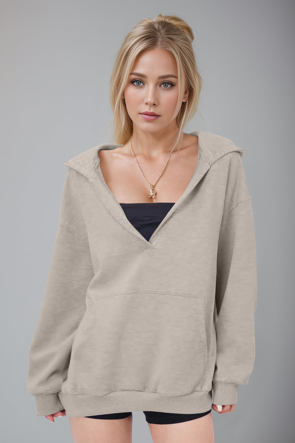 Bernadette® | Basic Bae Air Scuba long sleeve hoodie with kangaroo pocket