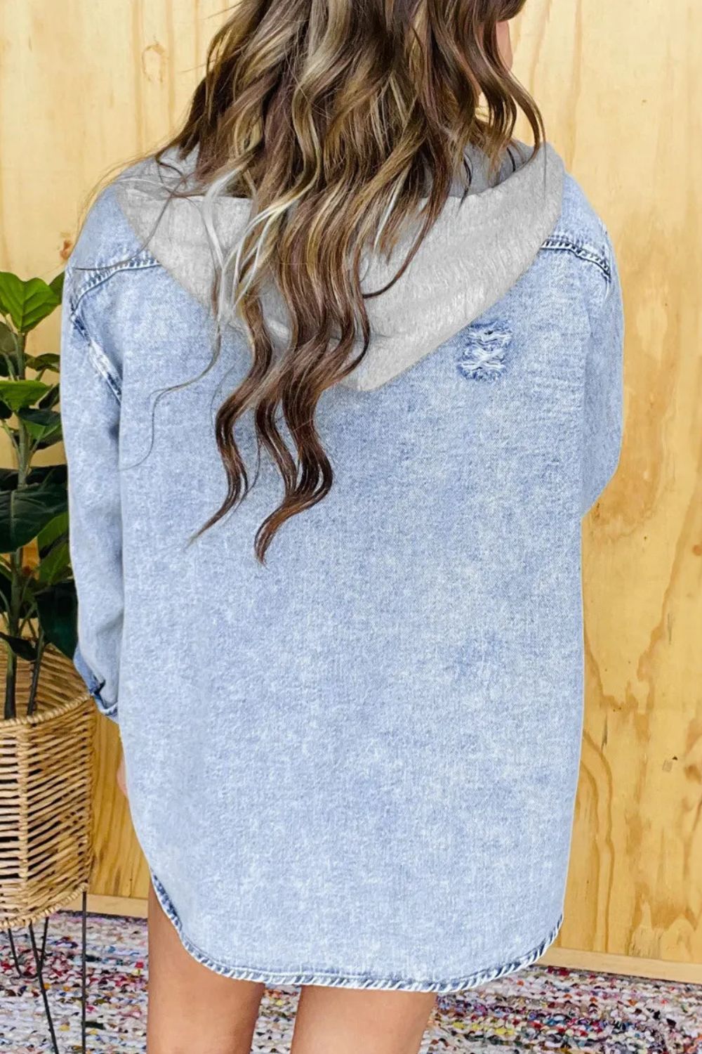 Aurora® | Long-sleeved distressed button-down denim jacket