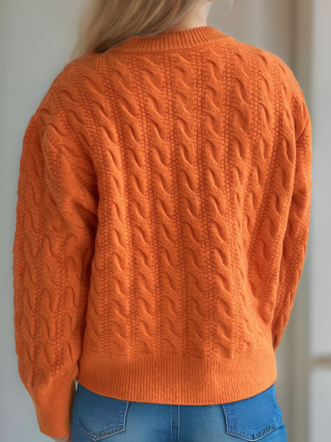 Cristina® | Cable knit cardigan with a crew neck and long sleeves