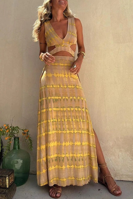 Abigail® | Stretch tie-dye slit dress with cutouts