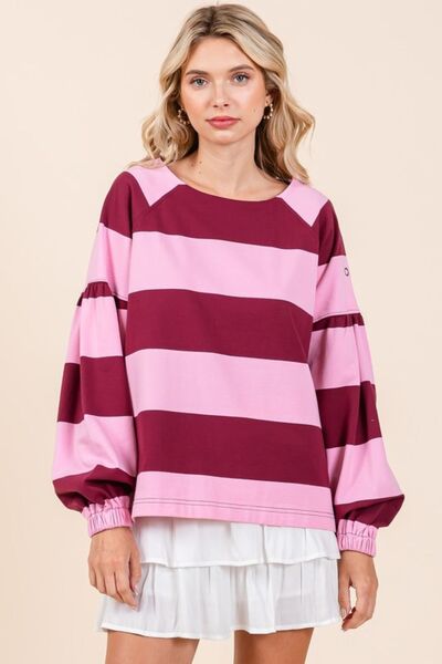 Cecilia® | Striped long sleeve t-shirt with snap fasteners on the shoulder