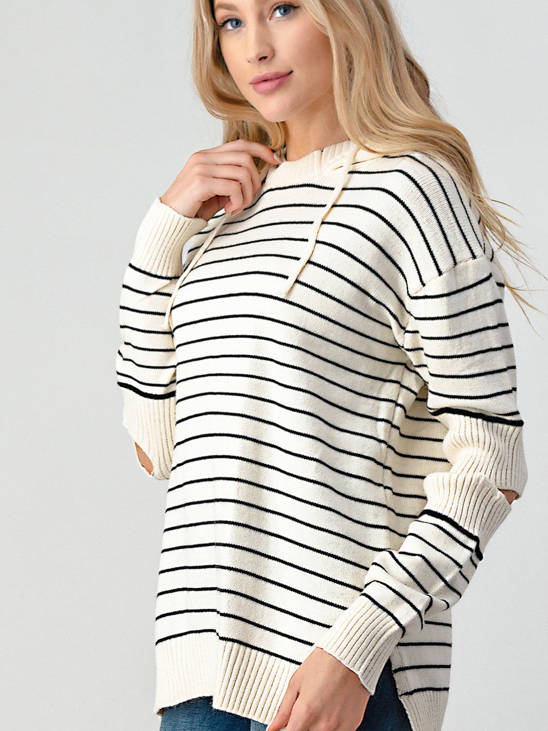 Diana® | Shiny striped slit sweater with cutouts