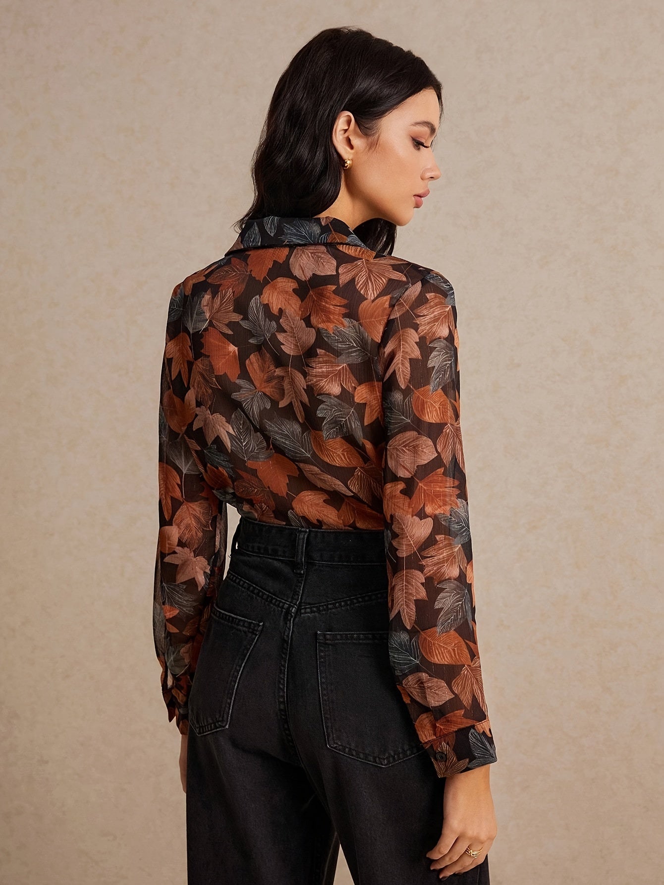 Calixta® | Elegant Shirt Blouse With Leaf Print And Button Placket