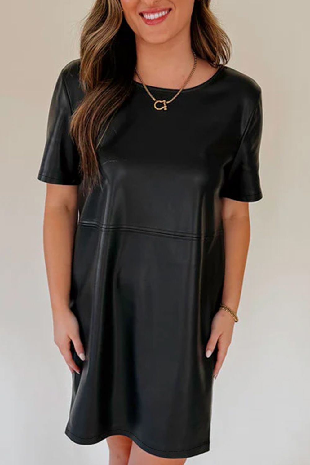 Angela® | Short-sleeved mini dress with a round neckline