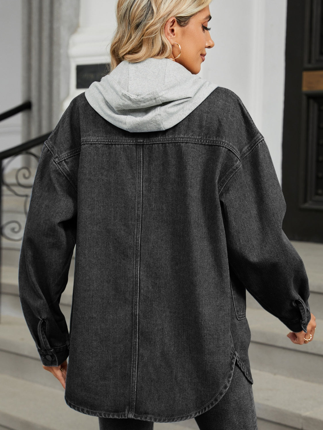 Claudine® | Long-sleeved denim jacket with detachable hood and button placket