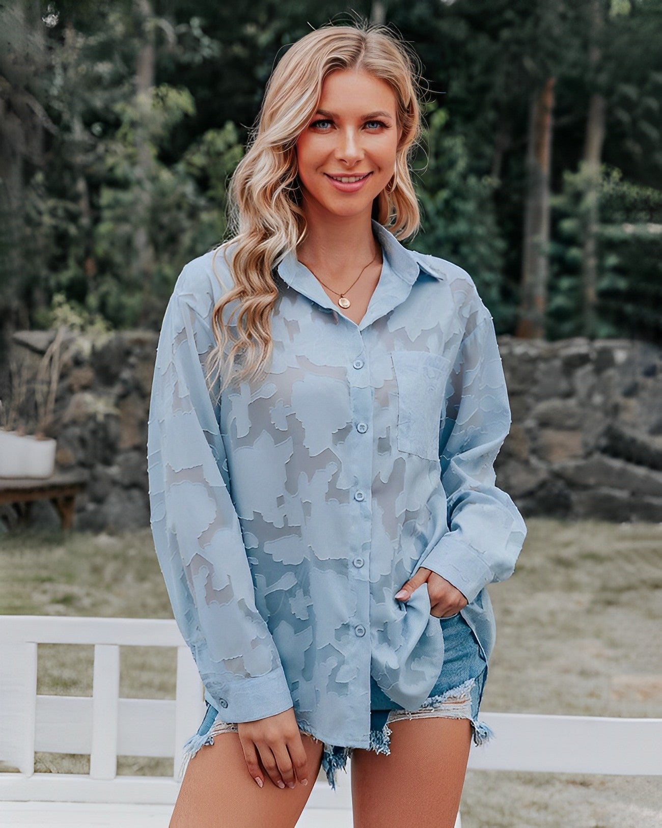 Aulikki® | Lace See Through Button Down Blouse