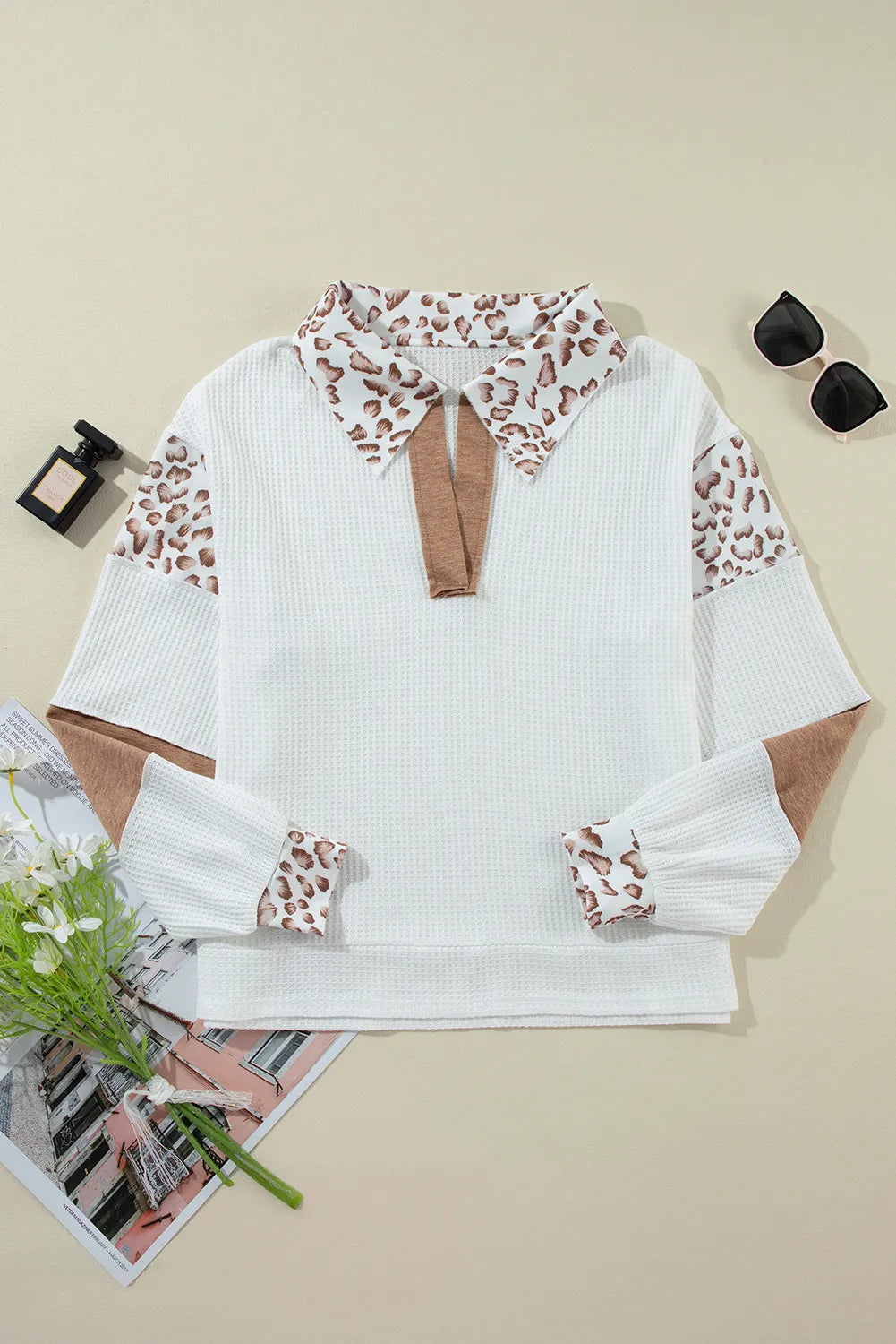 Birgit® | Long sleeve shirt with Johnny collar and leopard print