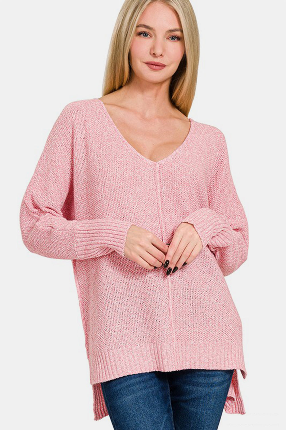 Cecilia® | High-low sweater with V-neck and center seam