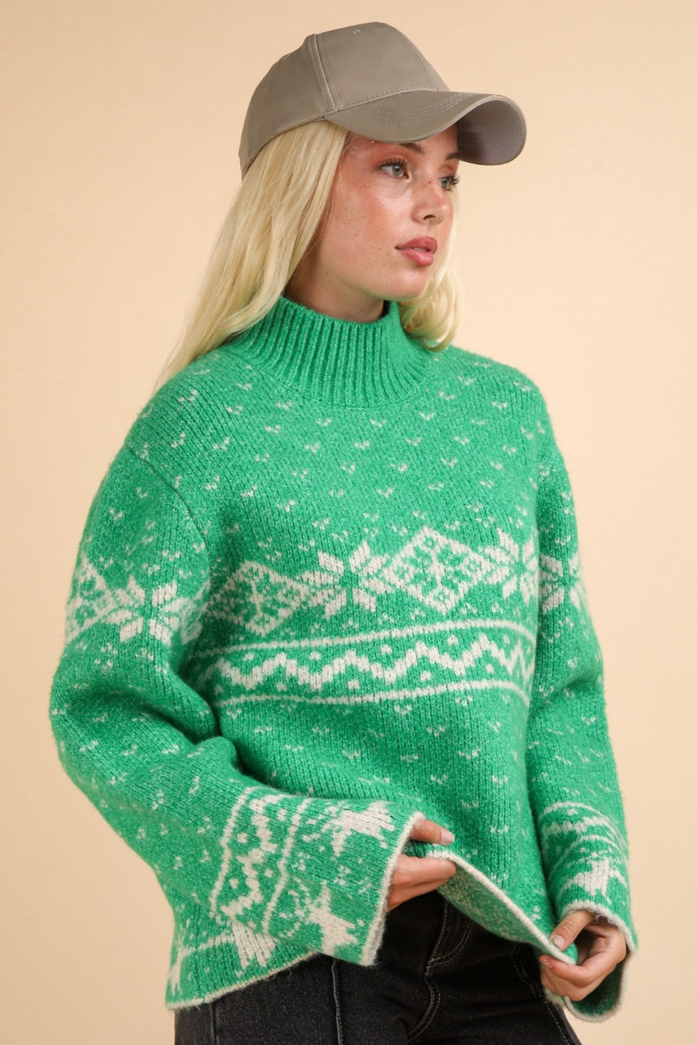 Carla® | VERY J Christmas Element stand-up collar long sleeve sweater