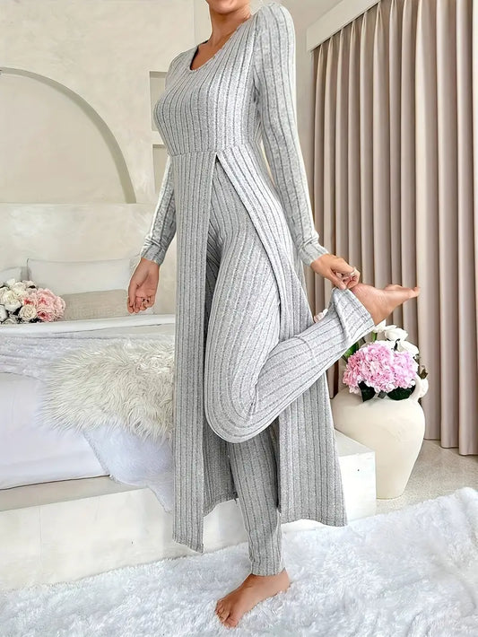 Brigida® | Ribbed V-neck trouser set