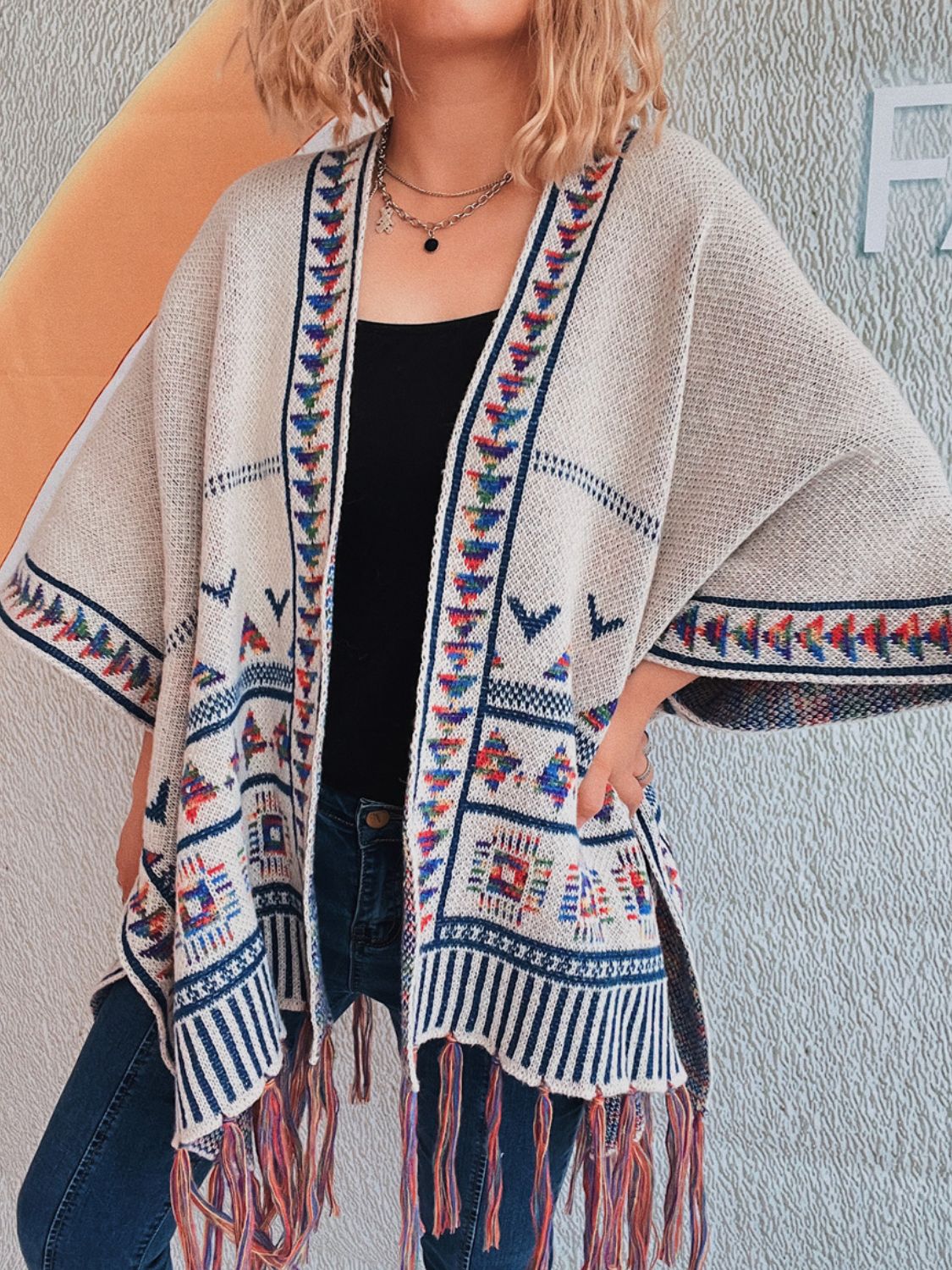Dominique® | Open front fringe cardigan