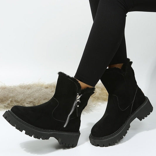 Women’s Ankle Boots – Suede Look – Warm Lined – Side Zip – Non-Slip Lug Sole
