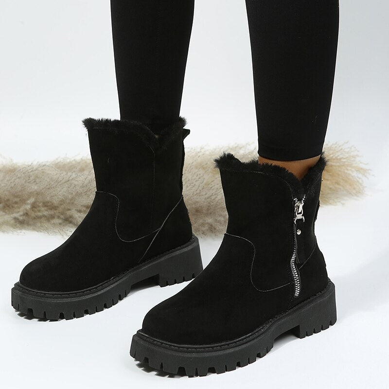Women’s Ankle Boots – Suede Look – Warm Lined – Side Zip – Non-Slip Lug Sole