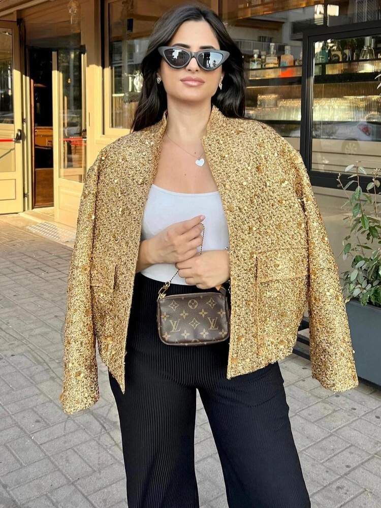 Cecilia® | Beautiful gold crochet coat for women