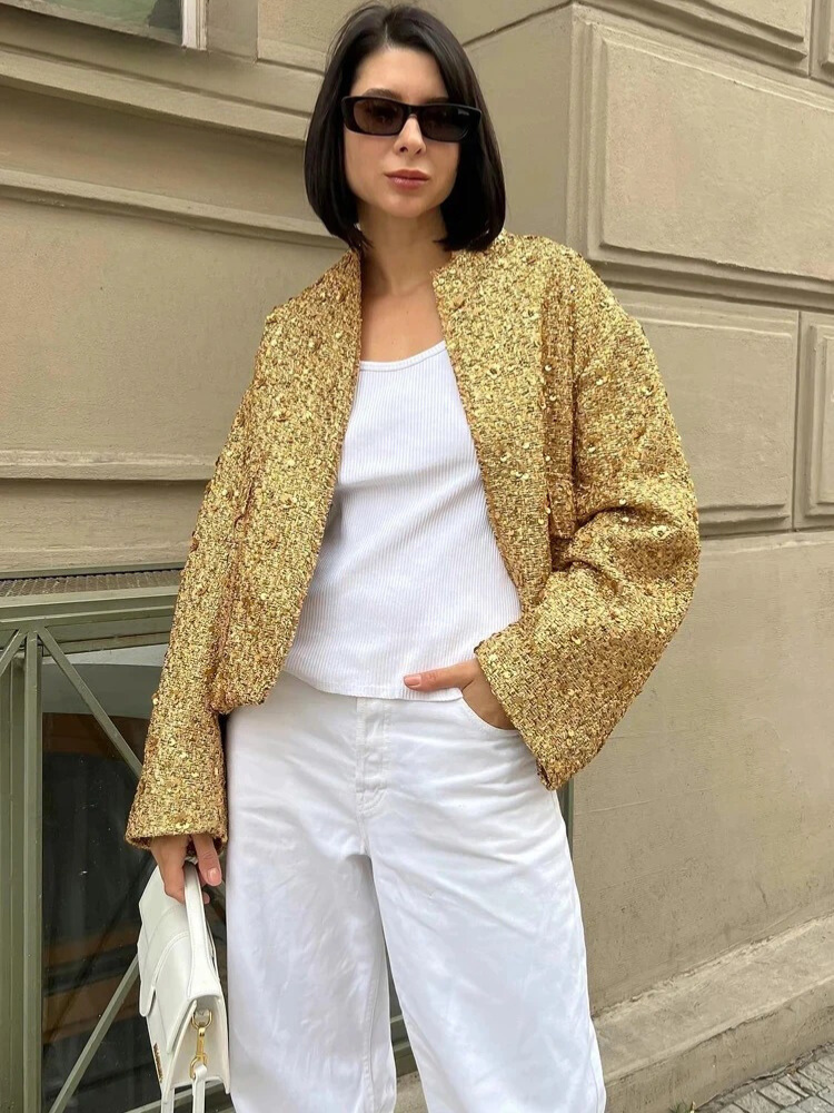 Cecilia® | Beautiful gold crochet coat for women