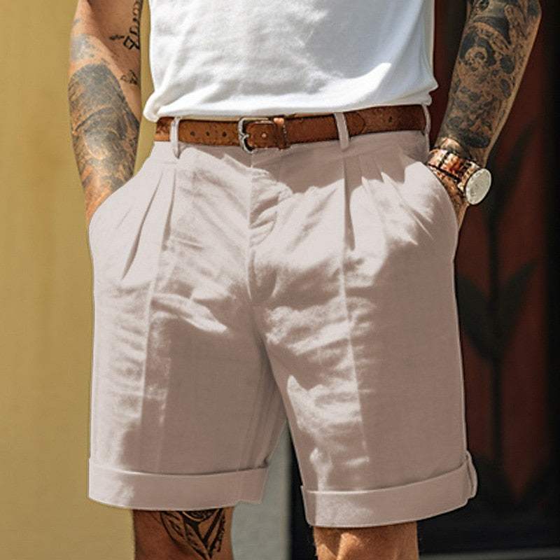 Patrick | Stylish Cotton Blend Shorts - Pleated Front & Cuffed Hem