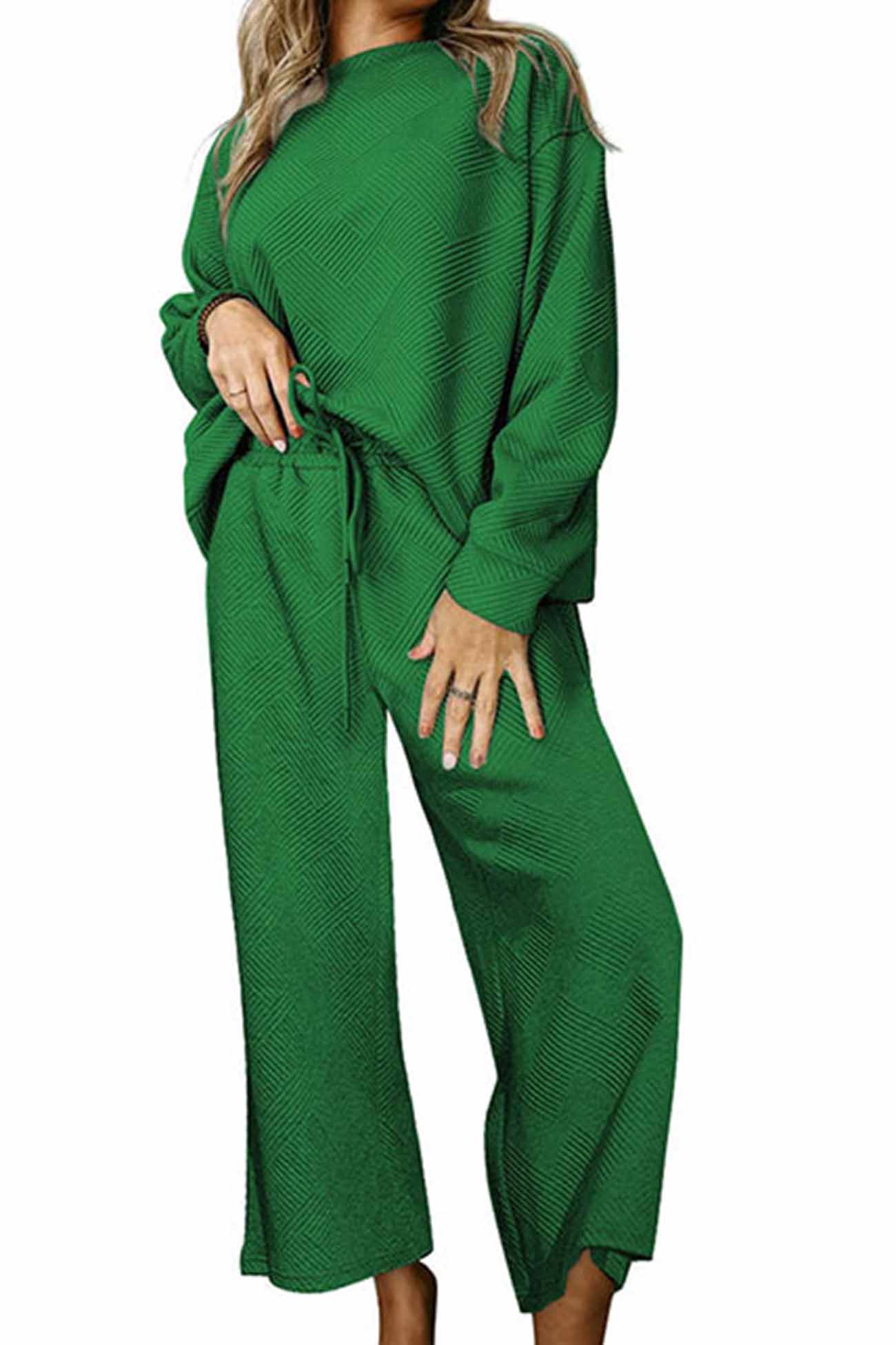 Anneliese® | Solid color textured long sleeve long pants set