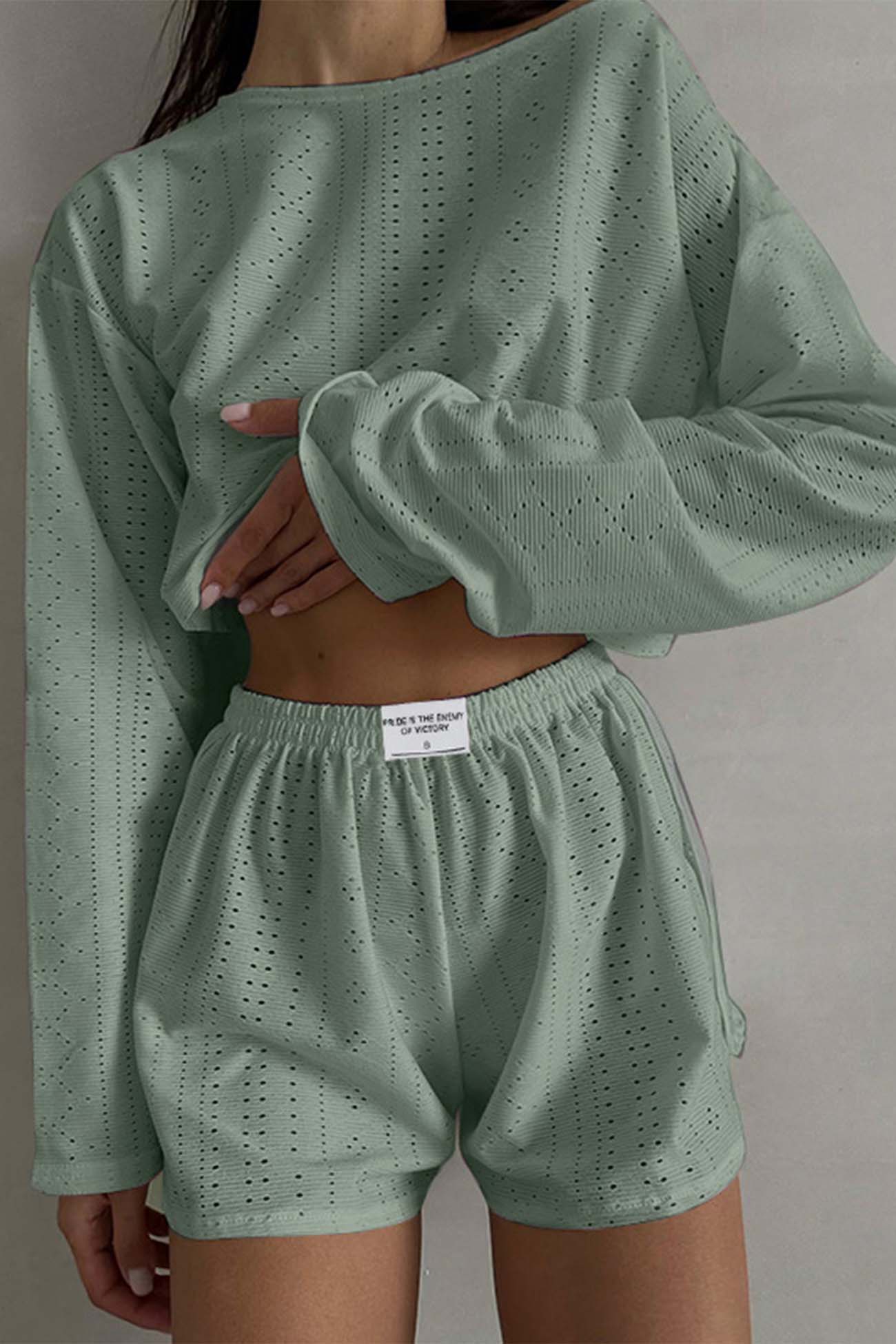 Brigitta® | Two piece set with hollow long sleeve shorts and slits