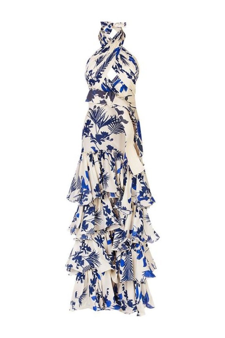 Elisa® | Printed halterneck maxi dress with ruffles