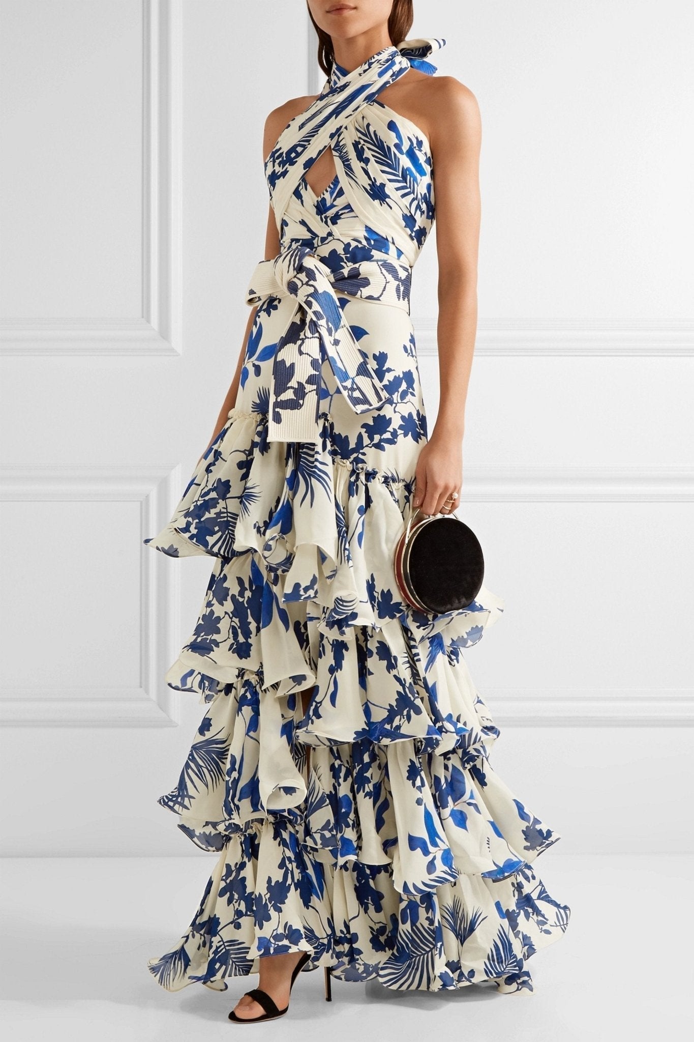 Elisa® | Printed halterneck maxi dress with ruffles