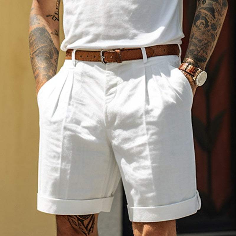 Patrick | Stylish Cotton Blend Shorts - Pleated Front & Cuffed Hem