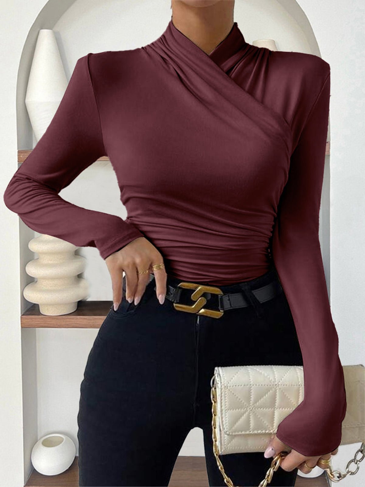 Clara® | High-Quality Pleated T-Shirt With A Cross Collar