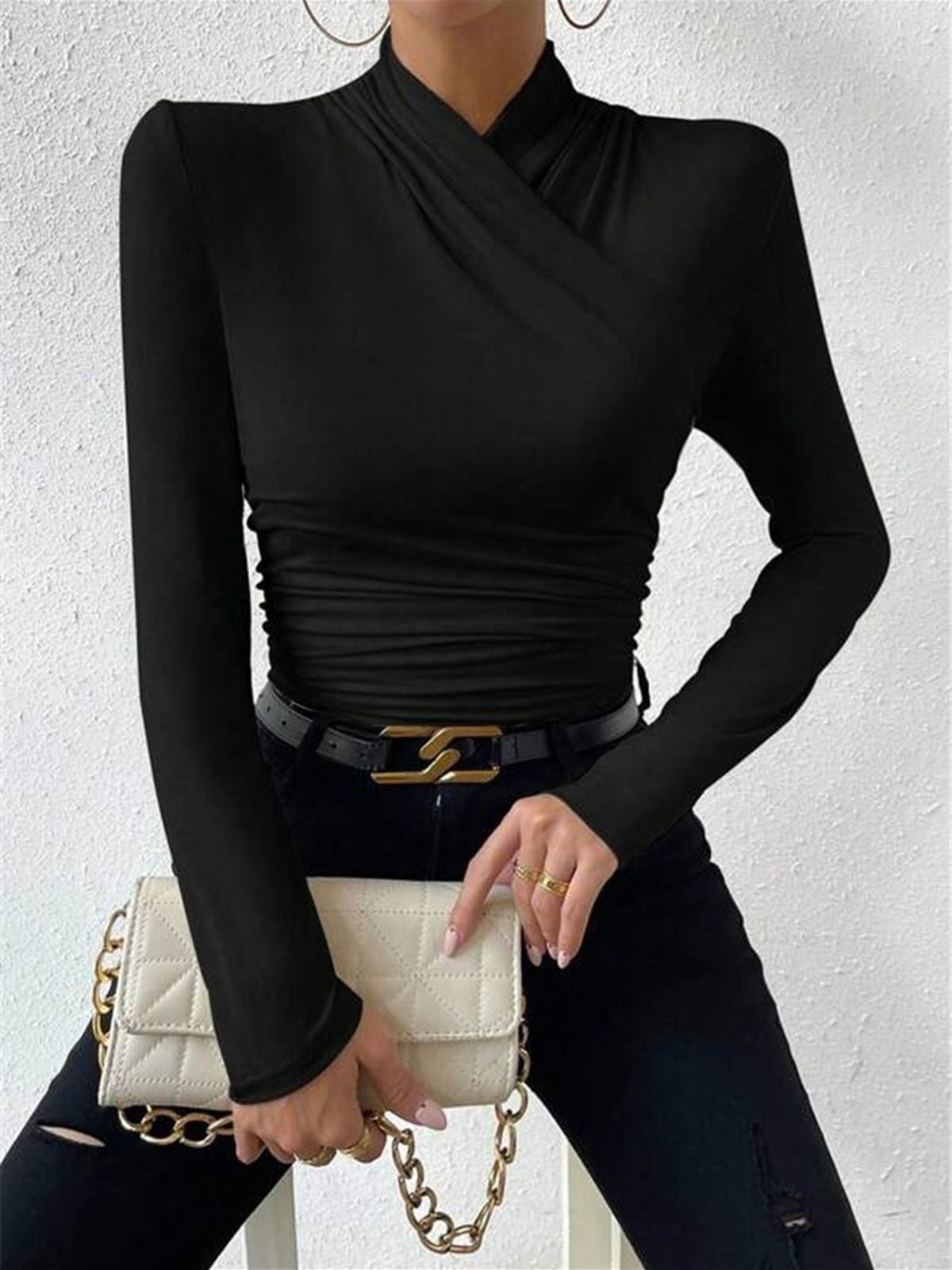 Clara® | High-Quality Pleated T-Shirt With A Cross Collar