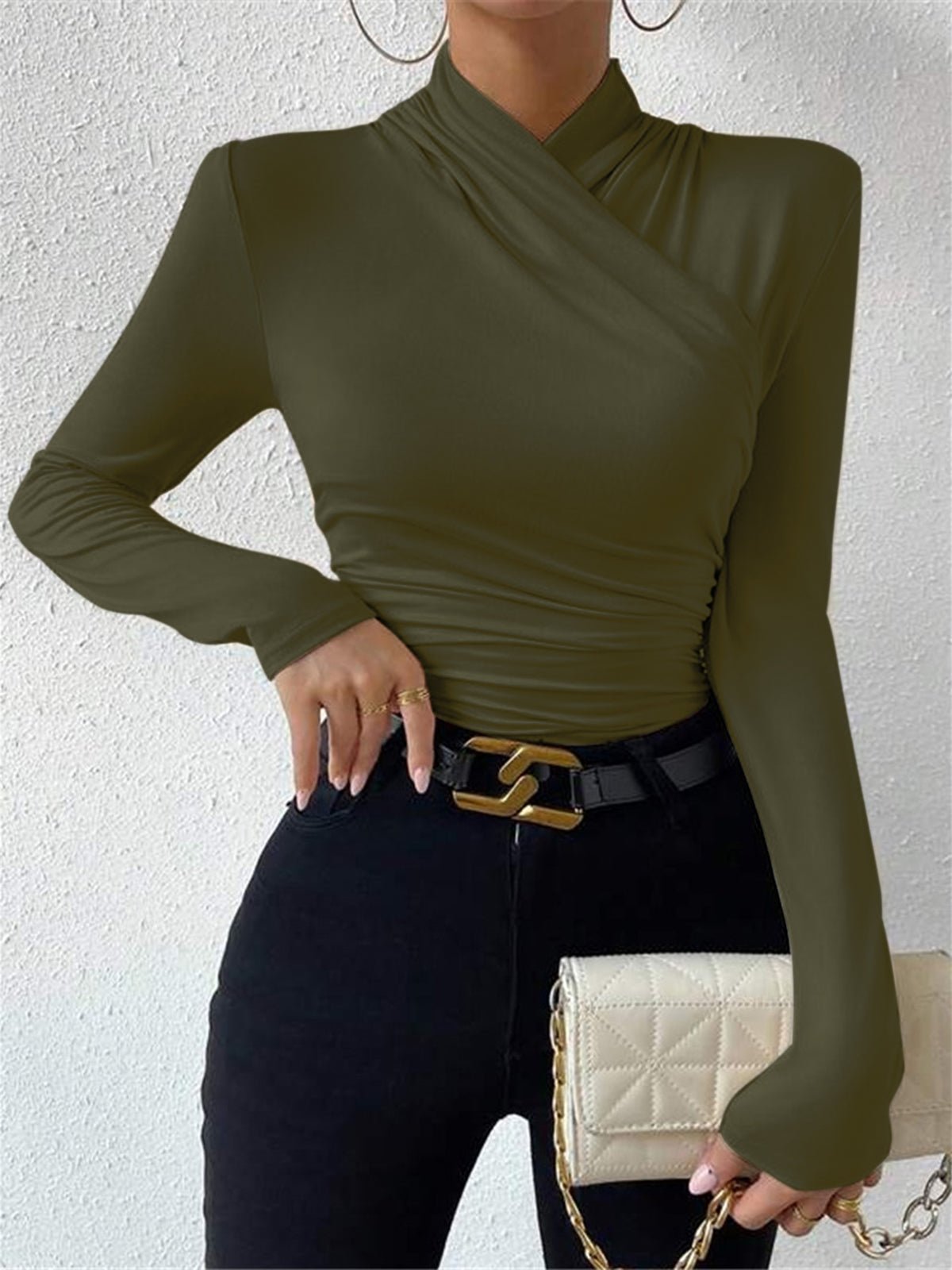 Clara® | High-Quality Pleated T-Shirt With A Cross Collar