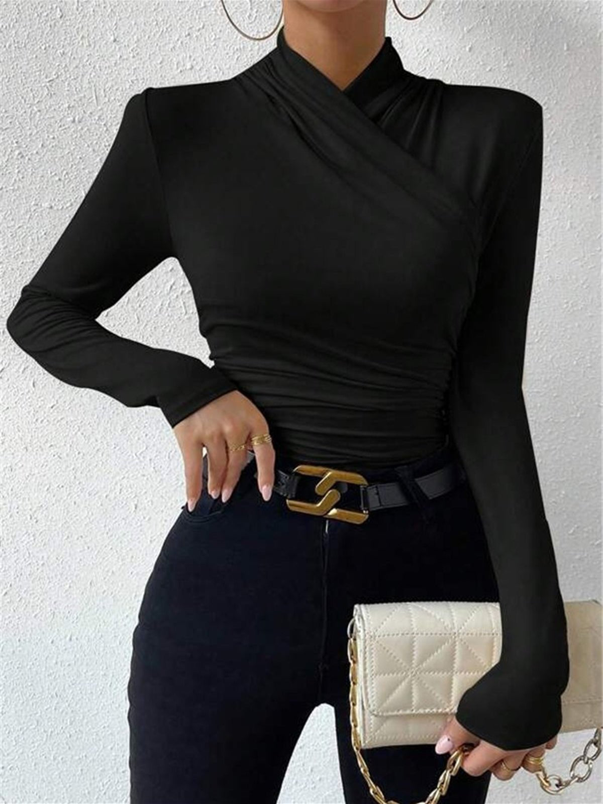 Clara® | High-Quality Pleated T-Shirt With A Cross Collar