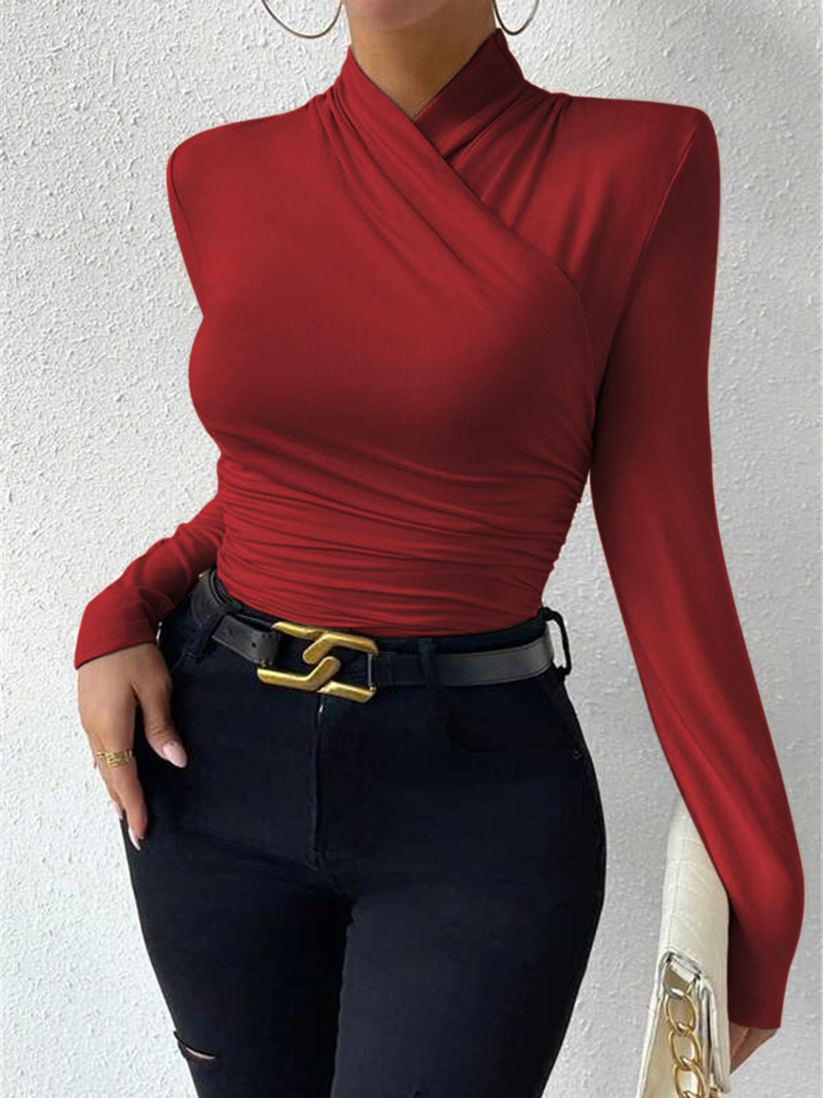 Clara® | High-Quality Pleated T-Shirt With A Cross Collar