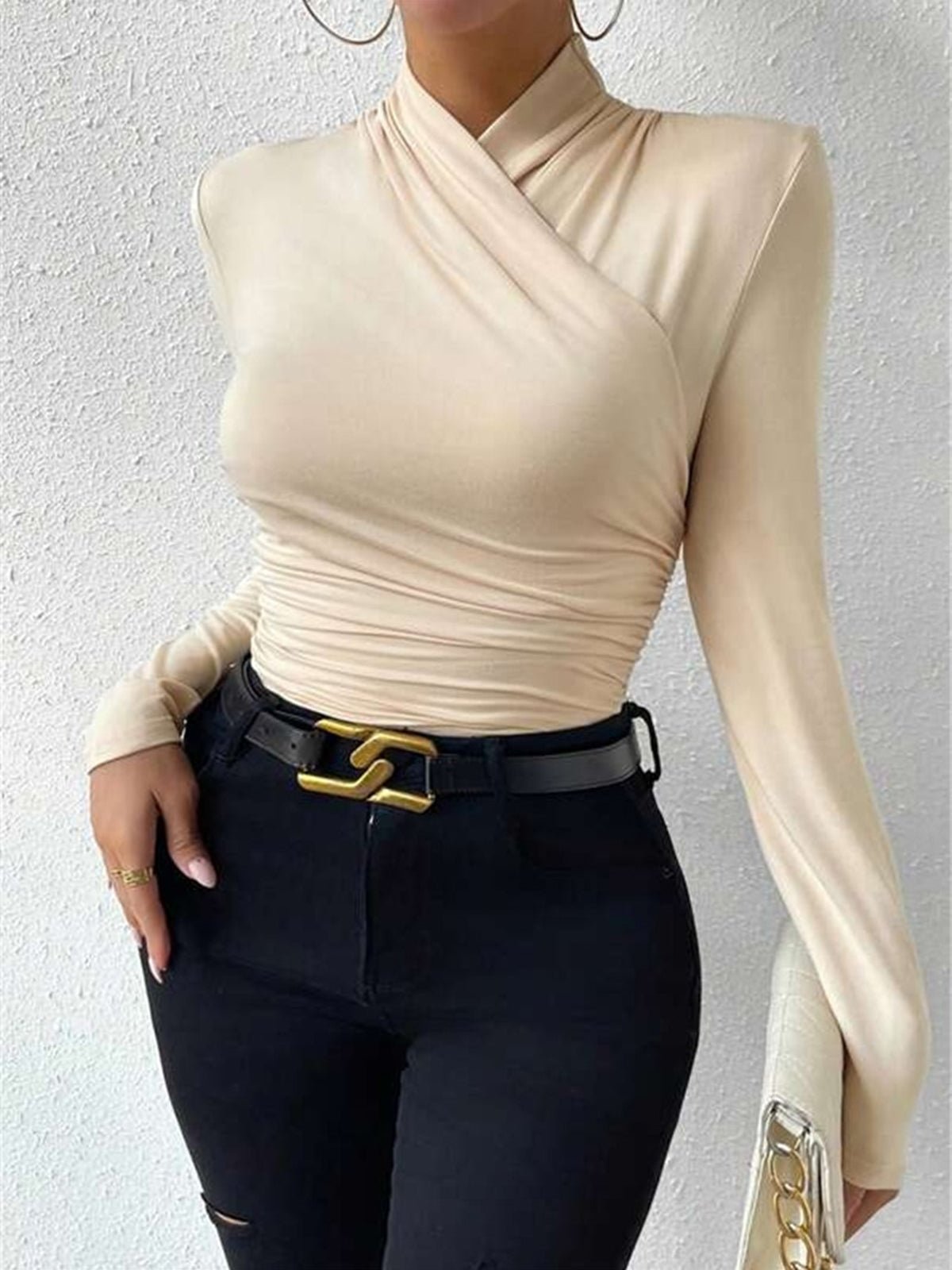 Clara® | High-Quality Pleated T-Shirt With A Cross Collar