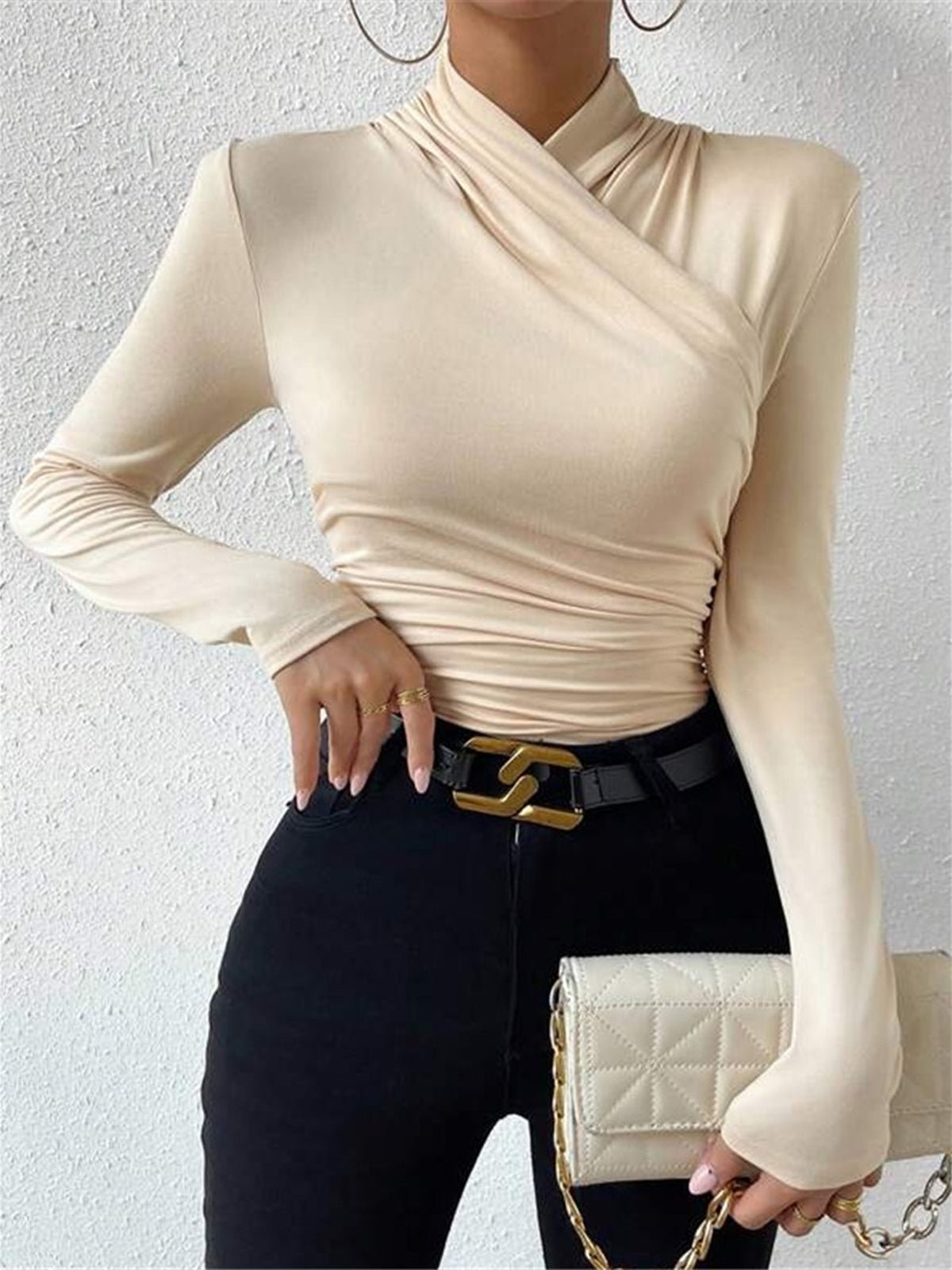 Clara® | High-Quality Pleated T-Shirt With A Cross Collar