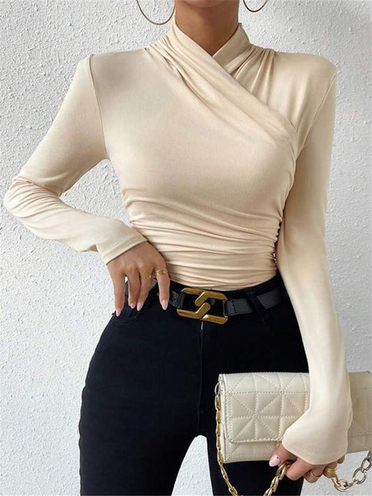 Clara® | High-Quality Pleated T-Shirt With A Cross Collar