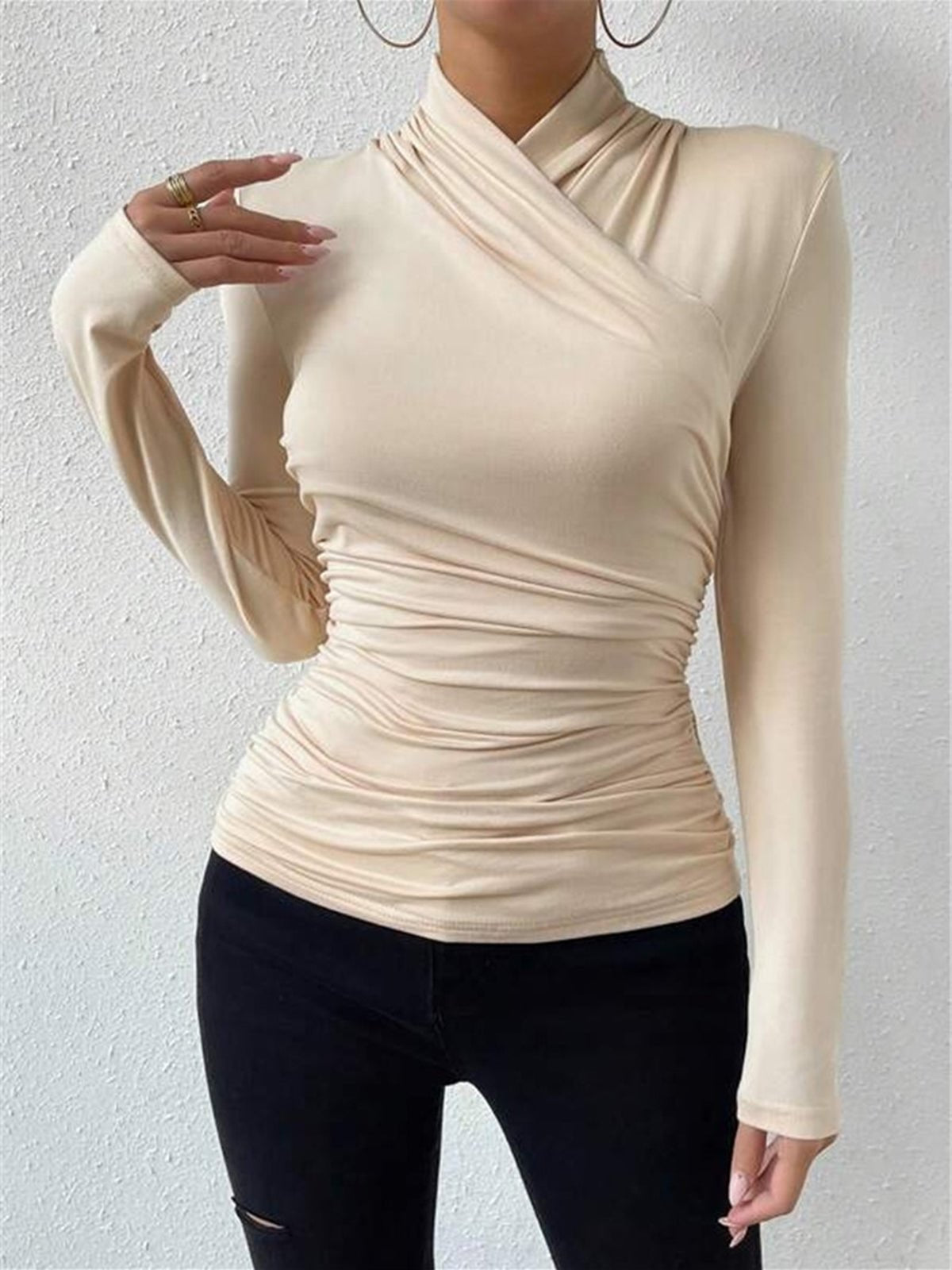 Clara® | High-Quality Pleated T-Shirt With A Cross Collar