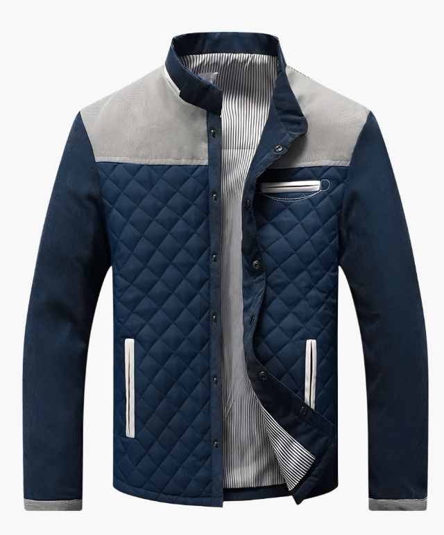 Men’s Quilted Jacket – Regular Fit –  Suede Trim – Stand Collar