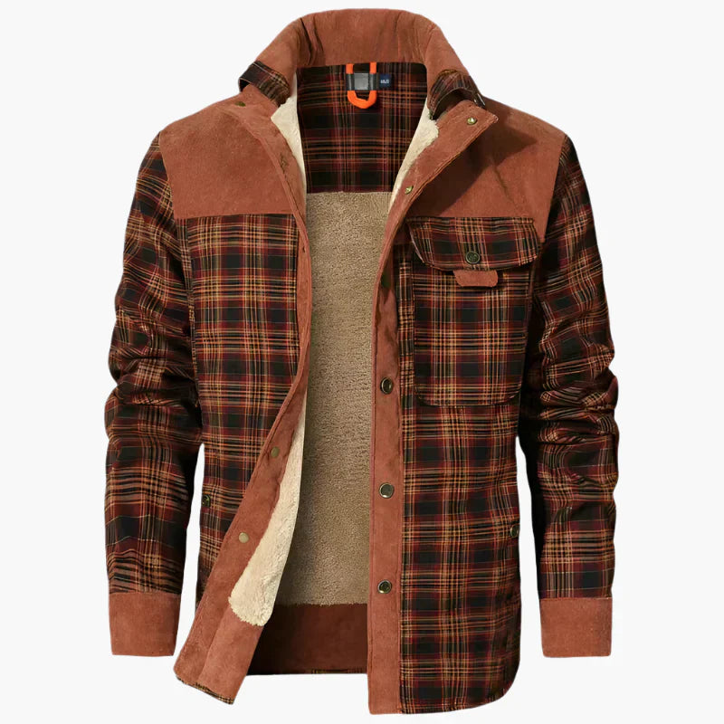 Men’s Shirt Jacket – Fleece Lined – Relaxed Fit – Snap Front – Plaid Outdoor Layer