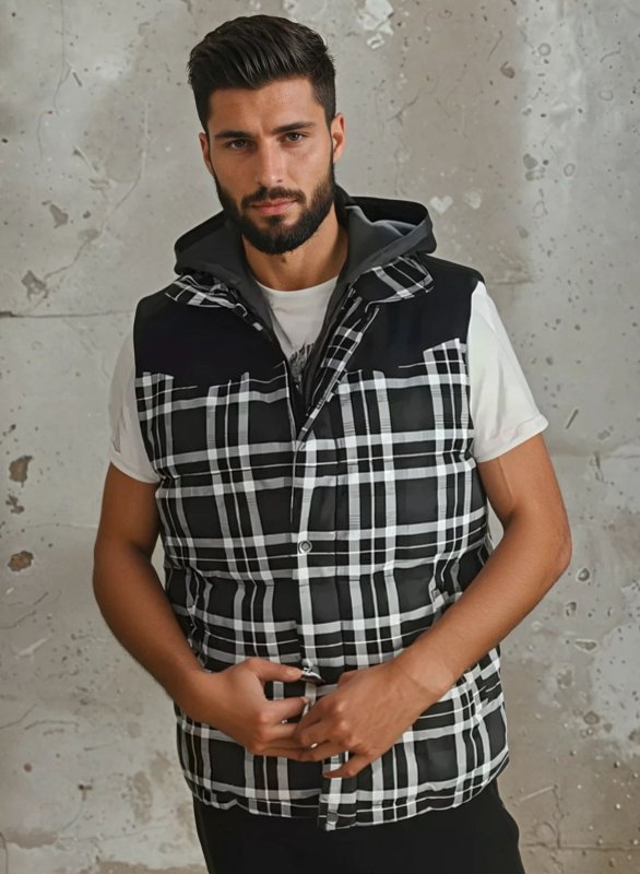 Miles | Men's Hooded Plaid Puffer Vest
