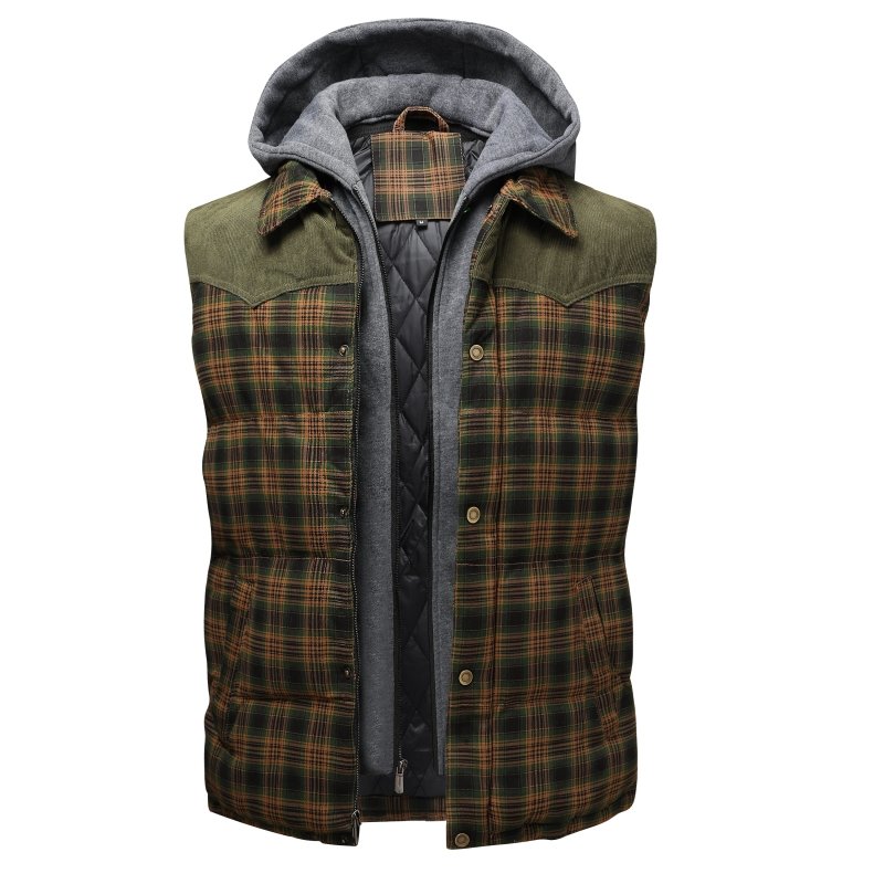Miles | Men's Hooded Plaid Puffer Vest